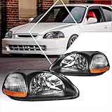 2Pcs Headlights(Headlamps) Assembly Black Housing Amber Corner Compatible with Honda Civic EJ/EM/EK 96-98