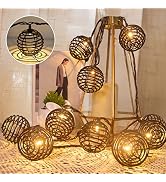 Vigdur Decorative - Rattan Ball String Lights with 10 Led Bulbs Plug in Rattan Lantern String Lig...