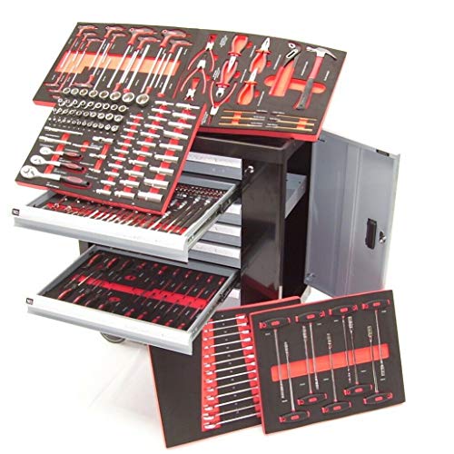 Werkstattwagen Werkzeugwagen inkl. Werkzeug 259tlg. Werkzeugsatz gefüllt B6195, inkl. 7-Fächer befüllt CR-V Werkzeugsatz, Werkzeugwagen 7 Fächer + Türfach AWZ