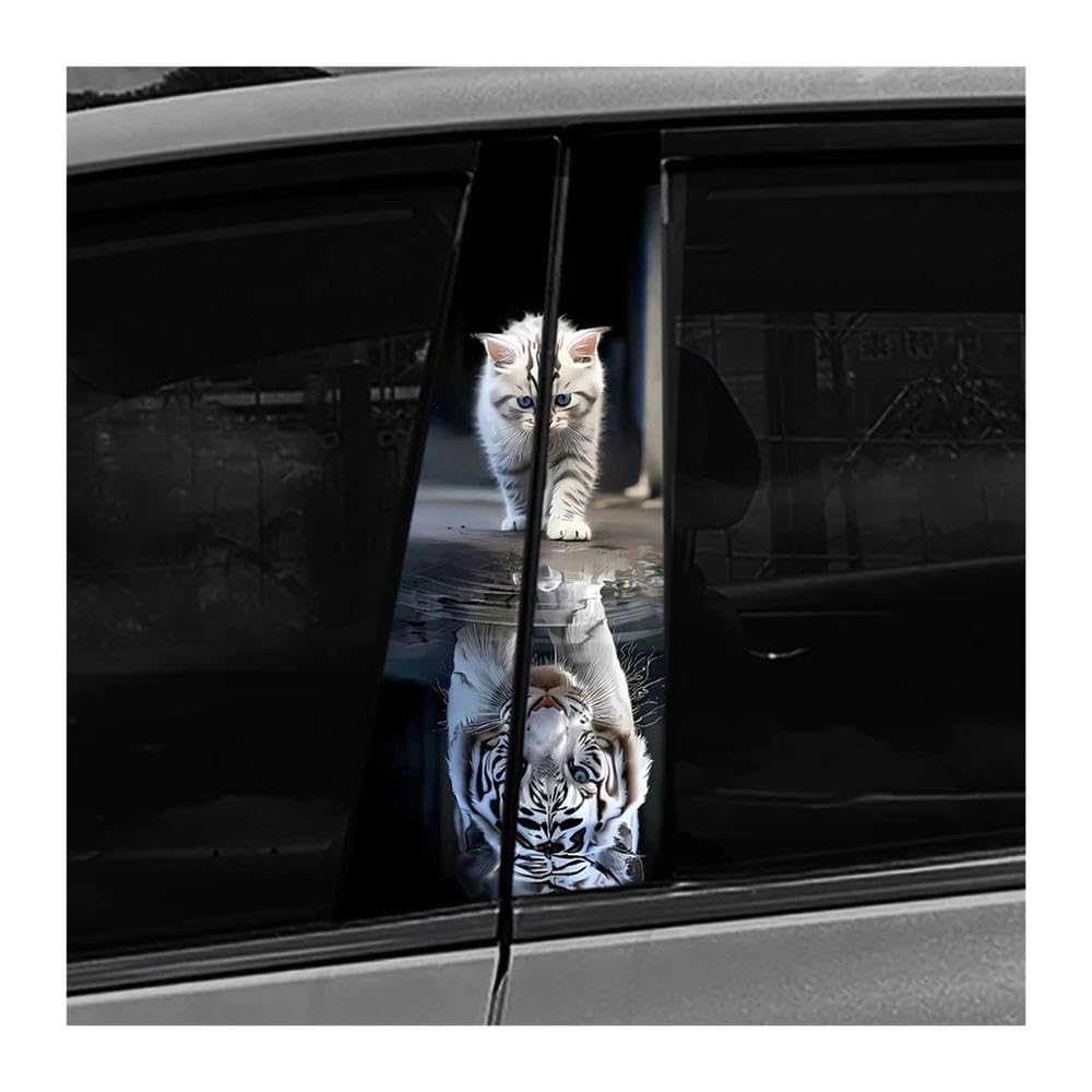 Body Parts 2pcs White Tiger DIY Car B-Pillar Waterproof Stickers Protective Decoration Cover Scratches(Type A)