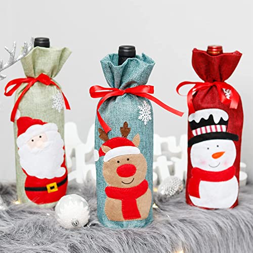 ALMDA-3-pcs-Christmas-Wine-Bottle-Cover-Bags-Christmas-Wine-Gift-Bag-Christmas-Party-Holiday-Dinner-Table-Decoration-Champagne-Bottle-Set-Santa-Snowman-Deer-Pattern