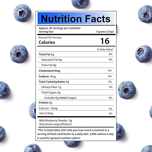 100% Pure Wild Blueberry Powder | Rich In Antioxidants | Made With Canada Grade-A Wild Crafted Blueberries, Perfect For Smoothies, Snacks & Baking (8 Oz) #TOP5