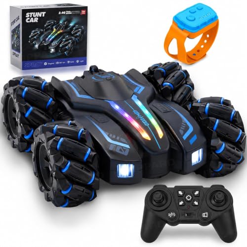 Image of The Little Ones RC Car - RC 4x4 Wheel Drive High-Speed Double Sided 2.4GHz Remote Watch Control Smoke Drift Stunt Off Road Cars 360 Rotation Toys for Kids & Adults Boys & Girls [GestureX Smart Car]