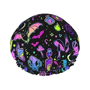 halloween goth Witchy Witch Reusable Shower Cap Large Shower Cap for Women Reusable Waterproof for Bath & Bathing Accessories Bathing Hair Cap