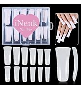 iNenk Natura Extra Long Duck Fan Flare Nail Tips, 120PCS Natural Crystal Duck Feet Styel for Wide...