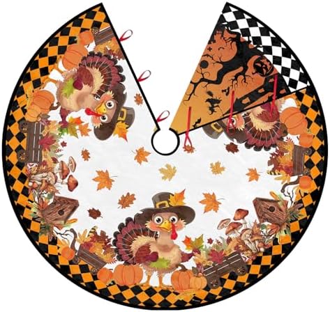 Orange Christmas Tree Skirt 36 Inch Reversible Halloween Thanksgiving Double Side Print Tree Skirt Fall Christmas Tree Skirt for Party Indoor Outdoor