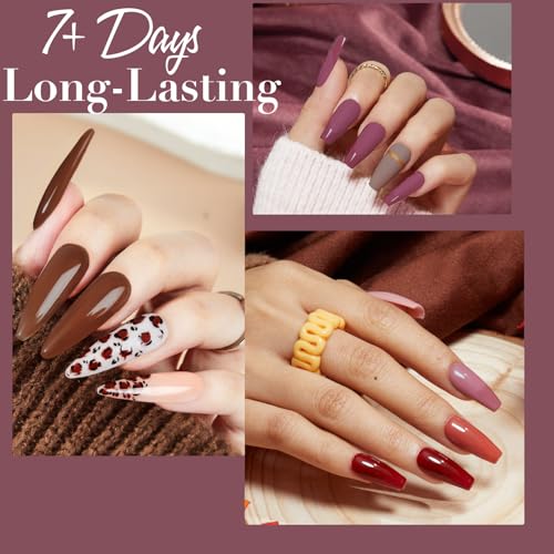 Image of AZUREBEAUTY Nail Polish Set, 4 Colors Rose Red Purple Glitter Quick Dry Natural Nail Lacquer Strengthening Treatment Kit with Top Coat DIY Salon at Home