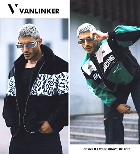 Vanlinker Cool Rectangle Sunglasses For Women Men Cyber Y2K Shield Flat Top Futuristic Sun Glasses Trendy Side Lens Shades Clear Frame Silver Mirrored Reflective Lens Vl9640 #TOP1