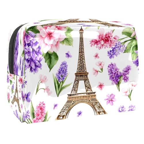 Kosmetiktasche für Damen, Motiv: Eiffelturm, Lavendel, Flieder, Reise-Kulturbeutel, groß, PVC, Make-up, praktische Tasche, Organizer mit Reißverschluss, multi, 18.5x7.5x13cm/7.3x3x5.1in, Kulturbeutel