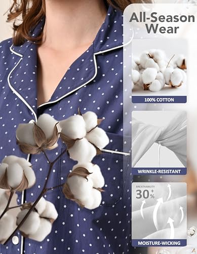 Image of NAP BOUND 100% Cotton Women's Pajama Sets Short Sleeve Button Down Soft Pjs 2 Piece Lounge Set with Pocket Nightwear XS-XXL