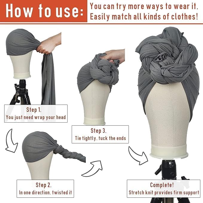 PWEOUKE Head Wraps for Black Women African Head Wrap Lightweight for Women Long Plain Turban Hair Scarf Scarves - Image 5