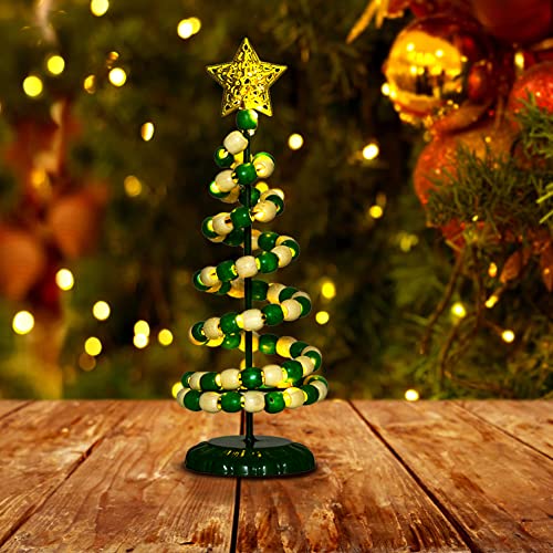 Venniy Mini-Weihnachtsbaum, mit Perlen besetzter Weihnachtsbaum-Tischlampe mit LED-Lichterkette für Zuhause, Schlafzimmer, Tisch, Schreibtisch, Weihnachtsdekoration, Grün Cover