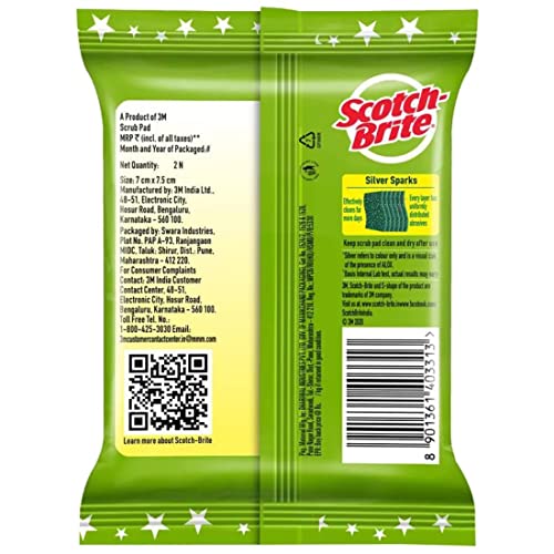 Image of Scotch Bright Silver Spark Scrub Pad - 7cmX7.5cm (Pack of 2)