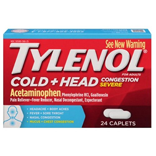 TYLENOL Cold Head Congestion Caplets for Adults, Severe, 24 ea (Pack of 4)