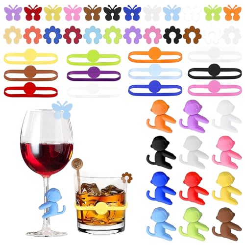AMONENZ Lot de 48 marqueurs de verre colorés - Pour décoration de bar et de fête comme verres à vin, verres à champagne, verres à martini