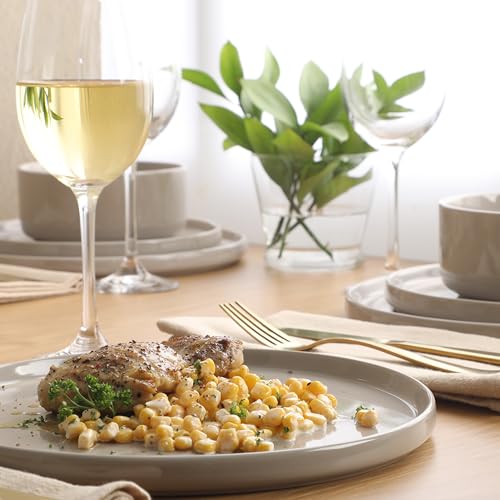 Image of Gibson Elite Moonstone 12 Piece Modern Stoneware Dinnerware Set for 4, Grey Plates and Bowls Set, Dinner Plates, Salad Plates, Bowls