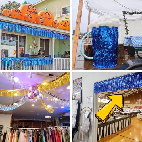 Image of 4 Pack Royal Blue Total 40 Feet Foil Fringe Garland Metallic Tinsel Banner Wall Hanging Drapes Parade Float Skirting Decorations for Trailer Mardi Gras Party Birthday Wedding Baby Shower