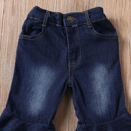 Kids Toddler Baby Girl Flared Jeans Bell Bottom Ruffled Pants Ripped Denim Legging Trousers For Little Girls (C-Blue, 3-4 Years) #TOP3