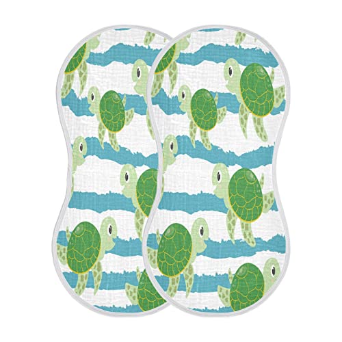 Image of Kigai Cute Sea Turtle Baby Burp Cloths Extra Soft and Absorbent Burping Rags Cotton Burping Clothes Baby Washcloths for Newborn Boys Girls - 2 PACK