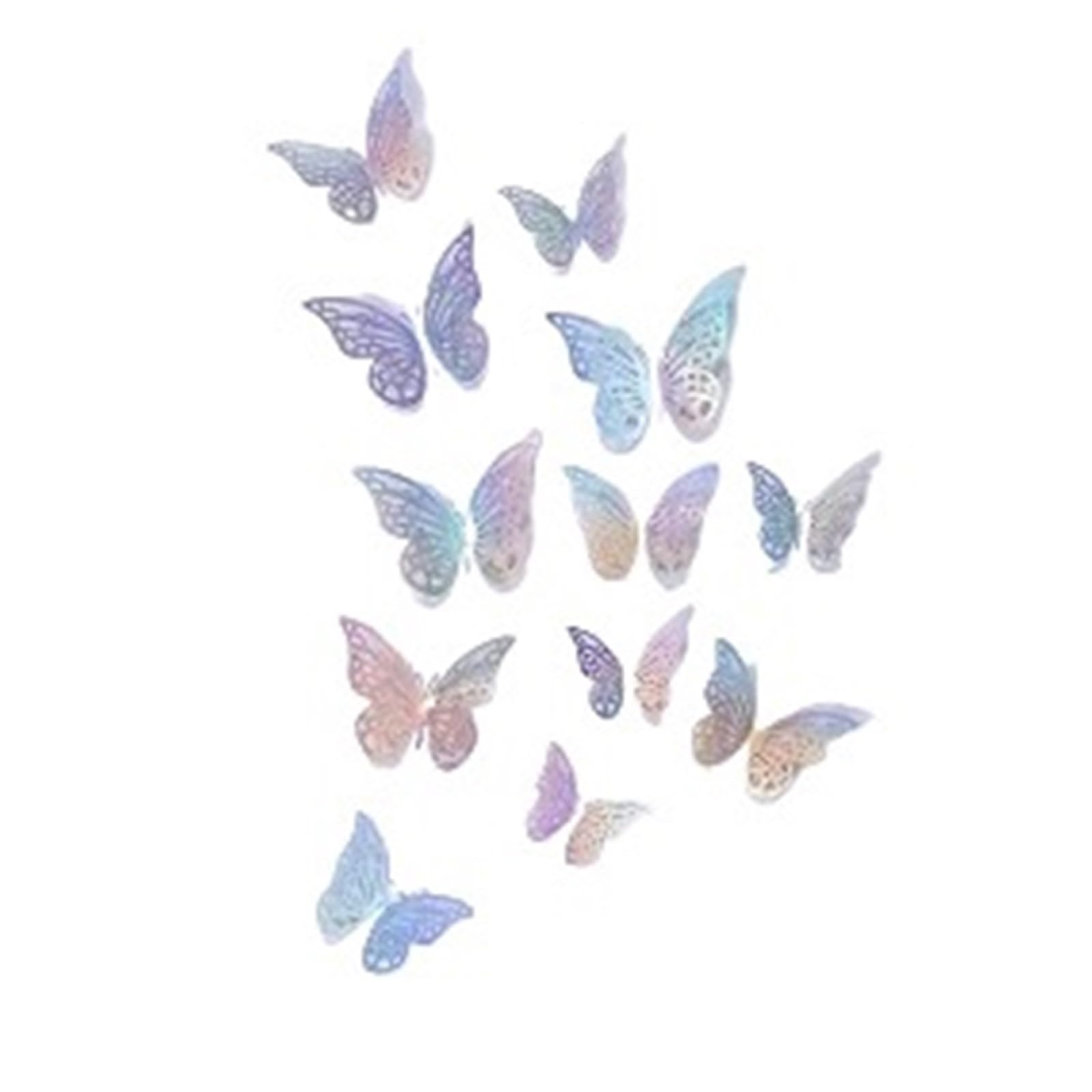 12pcs 3D Openwork Butterfly Wall Stickers Stereo Background Decoration Colourful(C dazzle color 12pcs)
