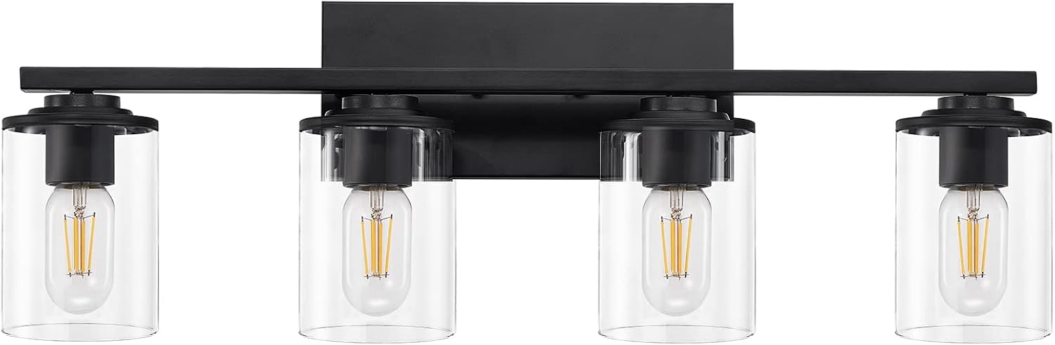 Doltoro Bathroom Light Fixtures, 4-Light Matte Black Bathroom Vanity ...