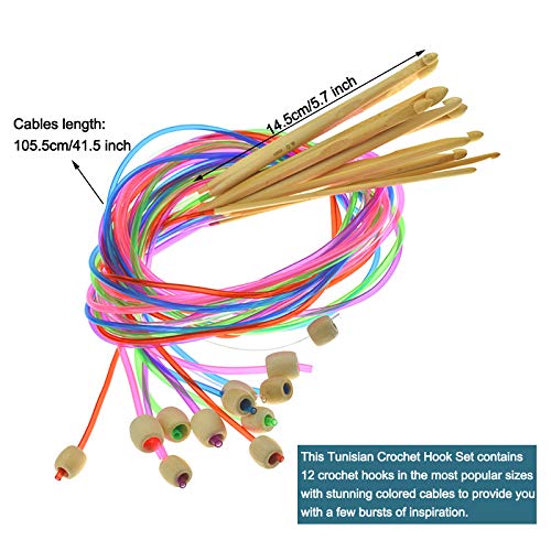Image of Coopay Tunisian Crochet Hooks Set with Cable, 11pcs Metal Afghan Crochet Hook 2-8mm, 120cm Bamboo Circular Tunisian Knitting Needle with Bead Carbonized 3-10mm for Blanket, Knitting & Crochet Supplies