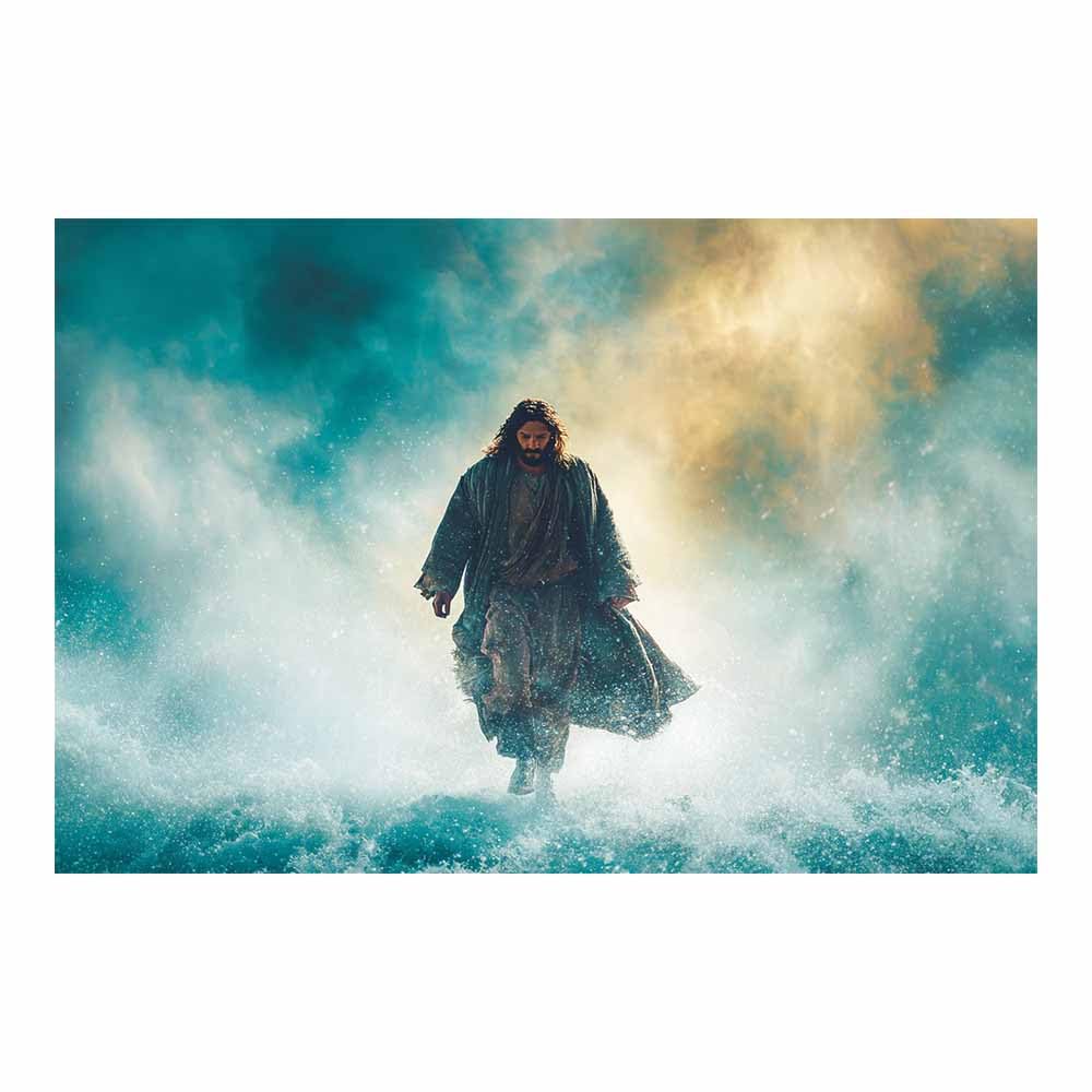 ZAMAEIU Jesus Art Pictures Posters Prints Holy Treading Waves Religious Paintings, Wall Decor for Church,Prayer Room,Christians, Schools, Hospitals(blue)-50x70cm Unframed