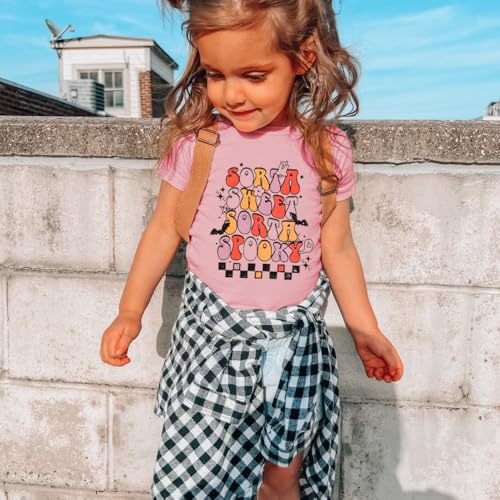 CM C&M WODRO Toddler Baby Girl Halloween T-Shirt Kid Sorta Sweet Sorta Spooky Shirt Spooky Season Fall Short Sleeve Tee Tops2