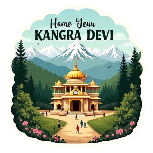 Image of Naxon Kangra Devi Temple Souvenir Wooden Fridge Magnet | Shri Bajreshwari MATA Mandir 3x3 Inch Refrigerator Magnet | Printed Wooden Travel Souvenir for Home & Kitchen Decor | Pack of 1