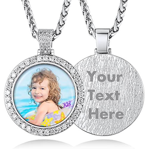 Custom4U Picture Necklace Personalized Photo for Men Women Steel/18K Gold Plated/Black Custom Angel Wings/Heart Pendant Necklace with Picture Memory Circle Chain 18-30 Inch,Hip Hop Jewelry+G