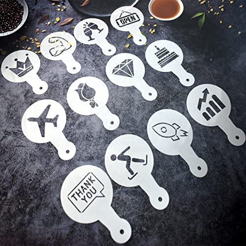 24 Pieces Fresh Coffee Pattern Stencils Office Style Templates Latte Art Tool Mold For Decorating Bread Macaron Cupcake Cappuccino Mousse Hot Chocolate Cookies Baking Stencil Diy Painting Templates #TOP1