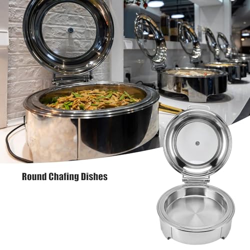 Image of Electric Chafing Dish Round 6 LTR 2-in-1 Hydraulic Lid, Round Chafing Dish with Electric Heating for Hotels, Restaurants, Catering etc (Electric)