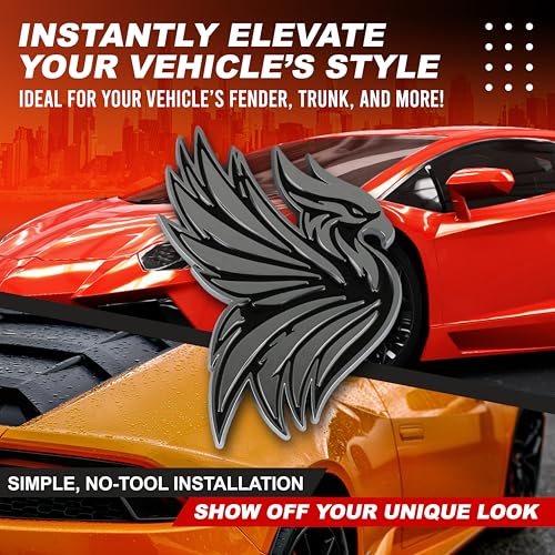 Image of Phoenix Emblem 3D Bird Badge, Custom Car Decal Sticker - Durable Exterior Trunk, Hood, Fender for Car, Truck, SUV (Set of 2) (Chrome)
