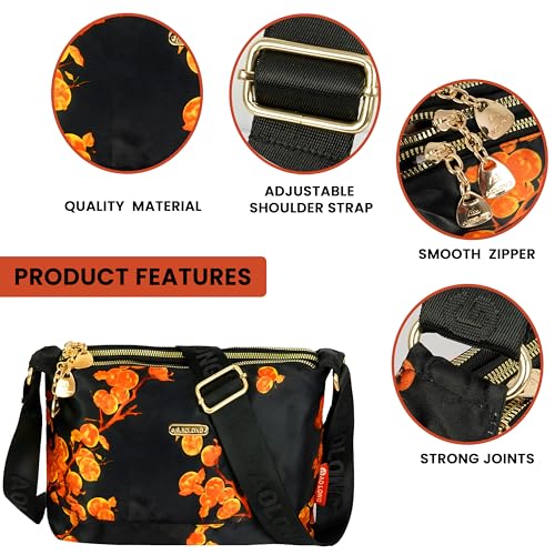 Image of Storite PU Leather Sling Bag, Crossbody Bag with Multi-Compartment for Women and Girls With Adjustable Shoulder Strap - (Orange Black, 28.5x18x11 cm)
