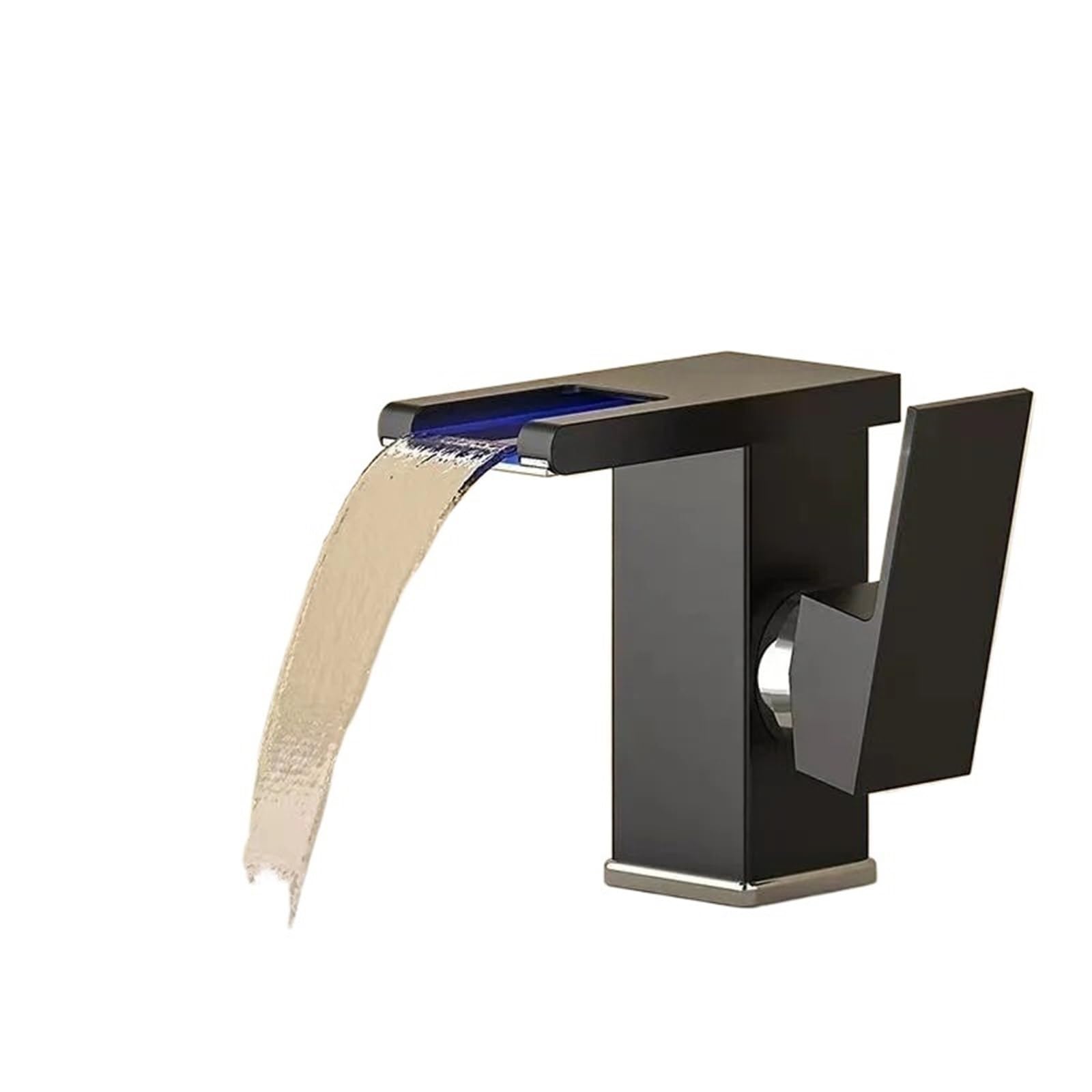 ZYCHSJXA Basin Waterfall Style All-Copper LED Light Luminous Faucet Bathroom Above Counter Household Hot and Cold Water(Black)