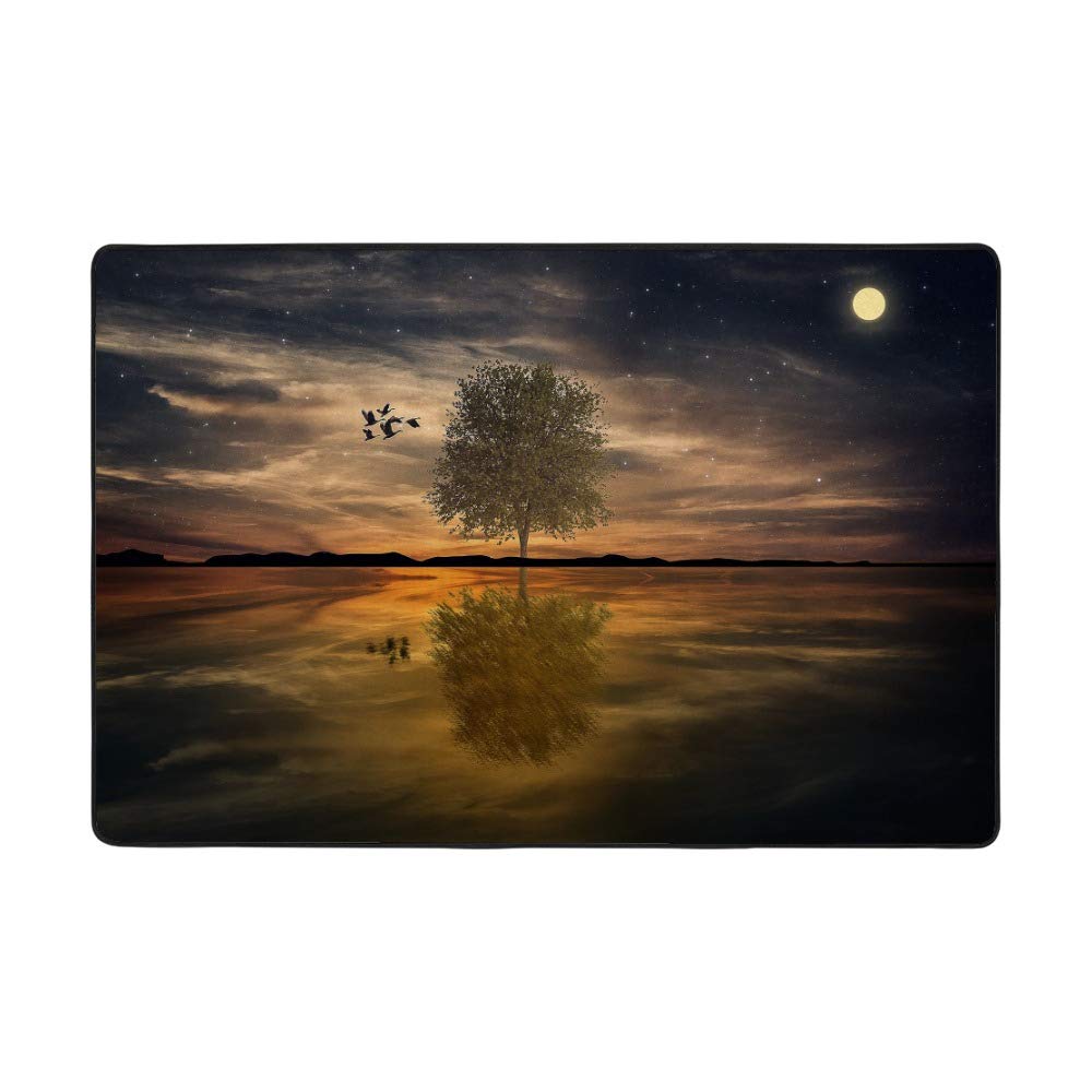 Grand tapis 160x122 cm en velours corail Ruchen avec motif arbre et lune