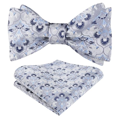 Image of Alizeal Mens 2pcs Floral Pattern Bow Tie Set | Self-tied Pocket Square Colorful Perfect for Weddings Proms Business