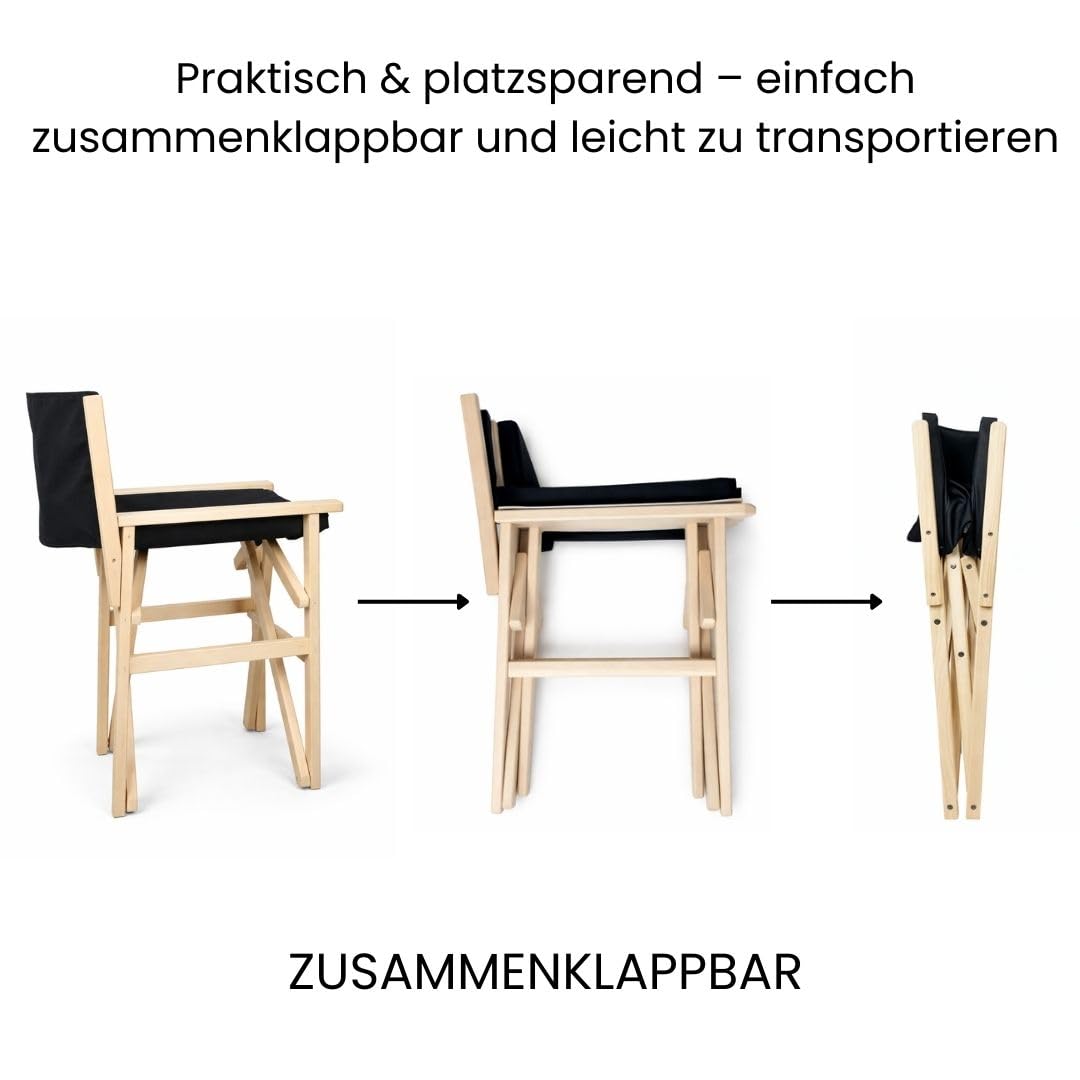 BAS Regiestuhl klappbar aus Holz - Leichter Campingstuhl Schwarz