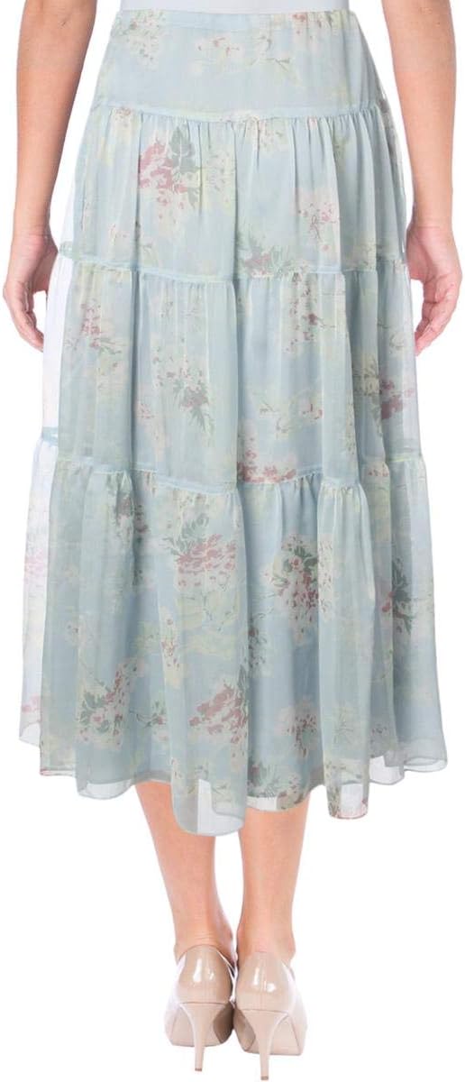 LAUREN RALPH LAUREN Womens Pauldina Floral Tiered Midi Skirt Blue 4