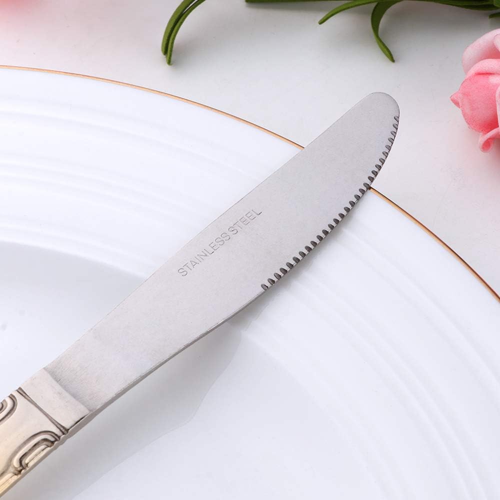 12-Piece Stainless Steel Dinner Knives Set, Gradient Gold Flower Edge Table Knives, Classic Flatware for Home, Kitchen or Restaurant, 8.6 Inches