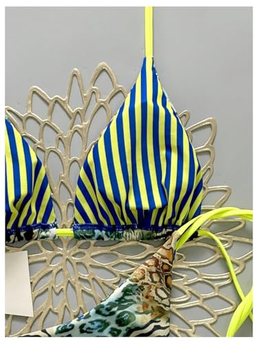 Ensemble bikini vert léopard avec col licou et bas string à nouer
