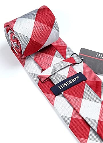 Image of HISDERN Ties for Men Plaid Checkered Tie with Pocket Square Woven Business Formal Necktie Handkerchief Set Wedding Party