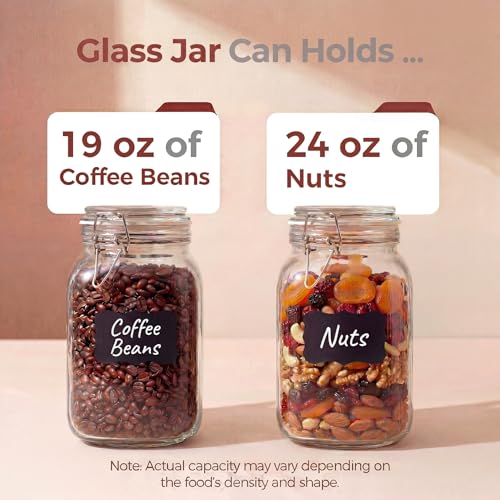 Image of 50oz Large Square Glass Jars with Airtight Lids, Wide Mouth Mason Jars 3P | Air Tight Glass Food Storage Containers with Lids Keep Food Dry & Fresh, Best Canister for Flour, Sugar, Cereal, Rice, Coffee