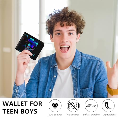 Image of Kids Wallet for Boys, Cool Wallets for Teen Son Ages 4 5 6 7 8 9 10 11 12 13 14 15 16, Leather Bifold Purse for Kid, Christmas Birthday Gift for Video Game Gaming Gamer Teenage