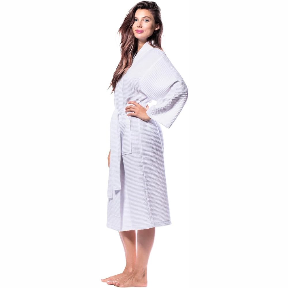 Enchant Home Premia - Pure Cotton | Highly Absorbent| Super Soft | Light Weight| Unisex Waffle Design Bath Robe - White 3