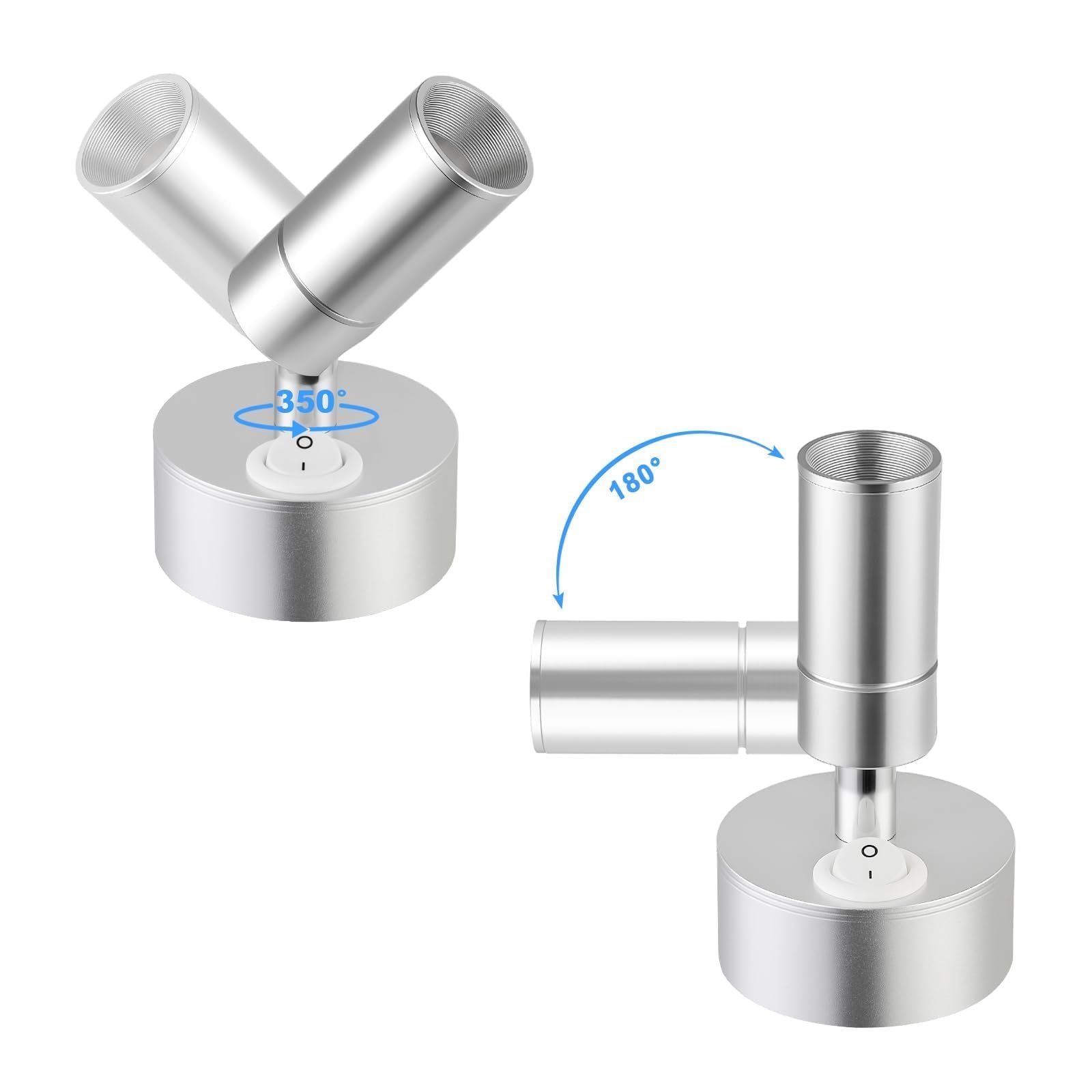 ERWEY 2 pezzi LED lampada da parete per interni, leggere lampada da parete 3W bianco 3000K luce da letto rotante con interruttore per camera da letto bagno corridoio, argento