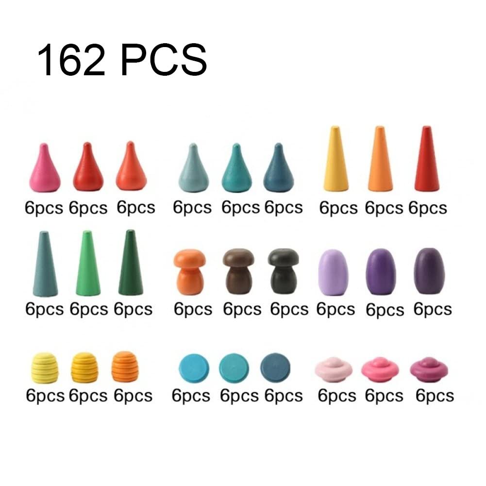 162 Pcs Piezas Sueltas Materiales De Juego De Madera Juguete De Apilamiento De Arcoiris, Aprendizaje Preescolar De Forma Educativa Clasificación Sensorial Play Montessori Toys