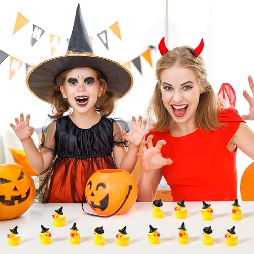 Image of JUNEBRUSHS 50 Pcs Halloween Mini Resin Duck, Tiny Witch Ducks Miniature Witch Hat Duck Figurine for Halloween Crafts Home Table Decorations
