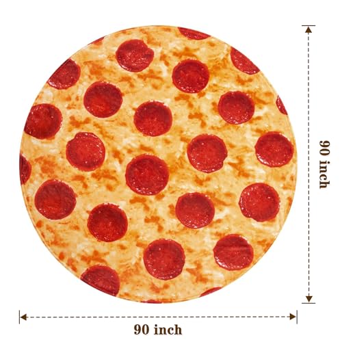Image of mermaker Pepperoni Pizzas Blanket 90 inches for Adult Kids, Realistic Pizzas Throw Blanket Funny Gifts for Women Men Teen Boy Girl, 285 GSM Soft Flannel Food Blanket for Christmas Birthday Gifts-Red