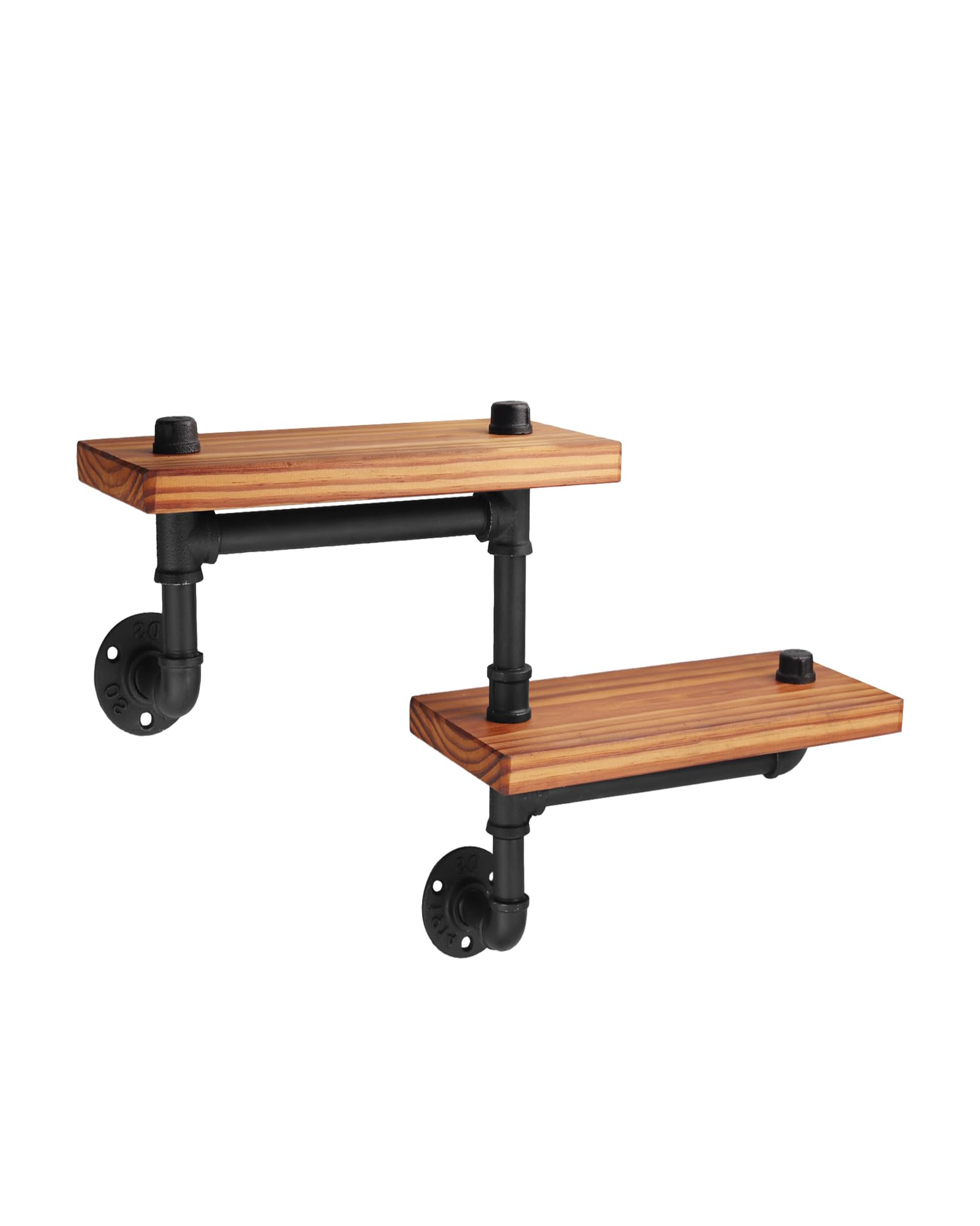 eSynic 2-Tier Industrial Pipe Wall Mount Shelves,Rustic Wooden Shelves with Black Brackets for Book,Vintage Dark Wooden Wall for Kitchen Bedroom Living Room